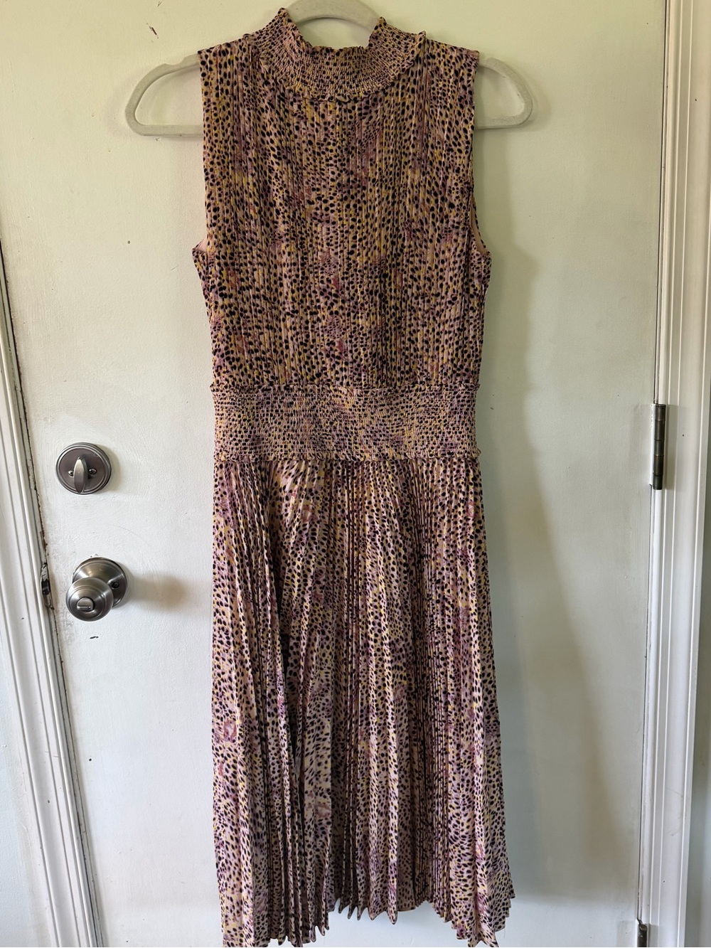 Nanette Lepore Pink and Black Animal Print Pleated Midi Dress